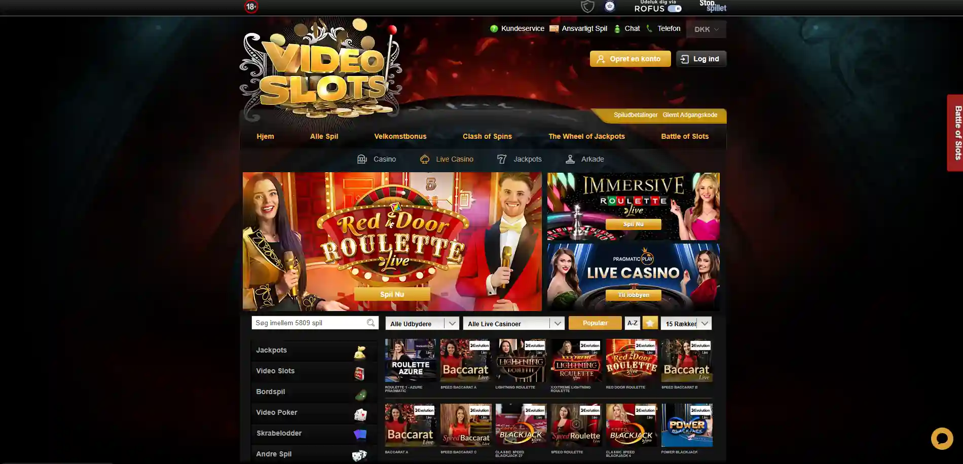 Videoslots live casino med aktuelle live-borde og showspil
